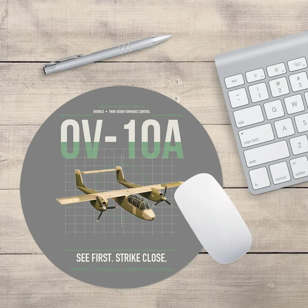 OV-10A Bronco design on gray round mouse pad