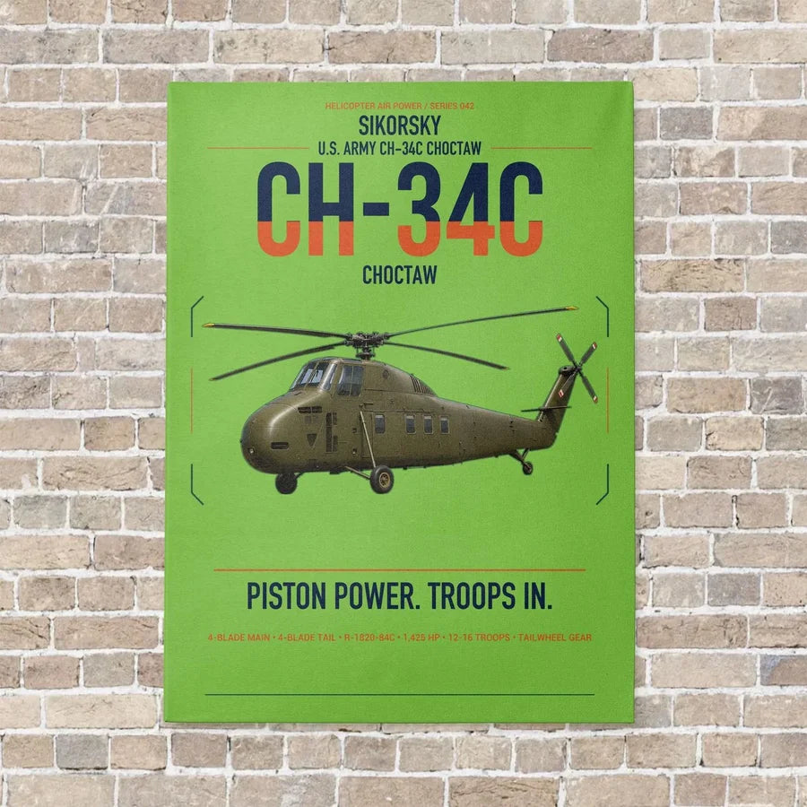Sikorsky CH-34C Choctaw vertical canvas print - no frame - light green background