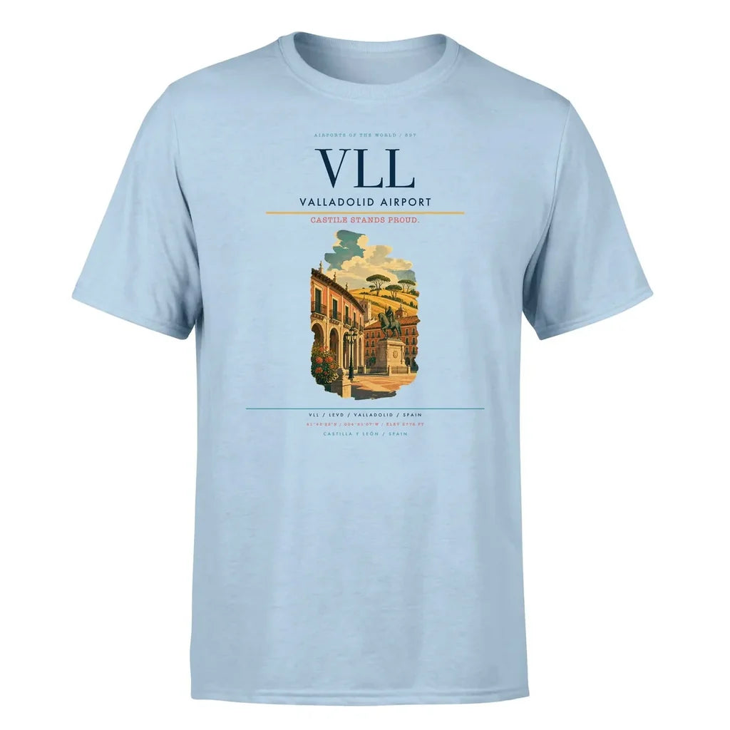 Valladolid Airport (VLL) T-Shirt single-side front print in Light Blue | valladolid-airport-vll-double-side-t-shirt