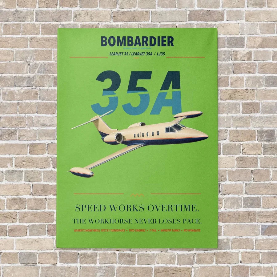 Bombardier Learjet 35A vertical canvas print - no frame - light green background