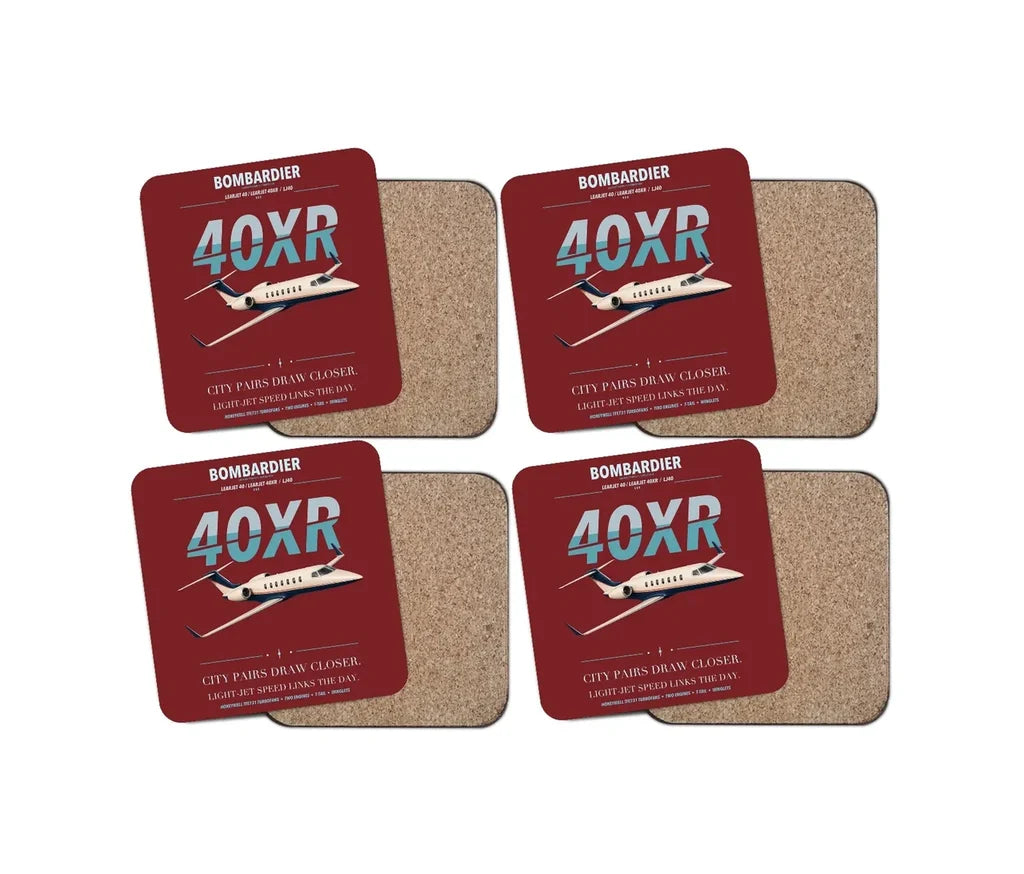 Bombardier Learjet 40XR design on dark red 4 pieces set coaster