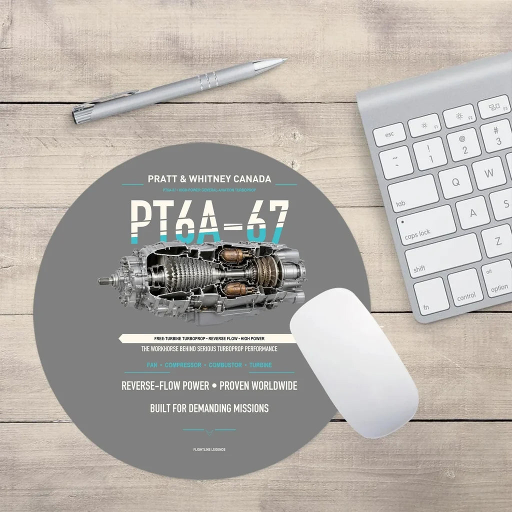 PT6A-67 design on gray round mouse pad