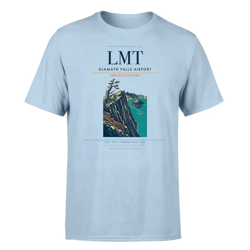 Klamath Falls Airport (LMT) T-Shirt single-side front print in Light Blue | klamath-falls-airport-lmt-double-side-t-shirt