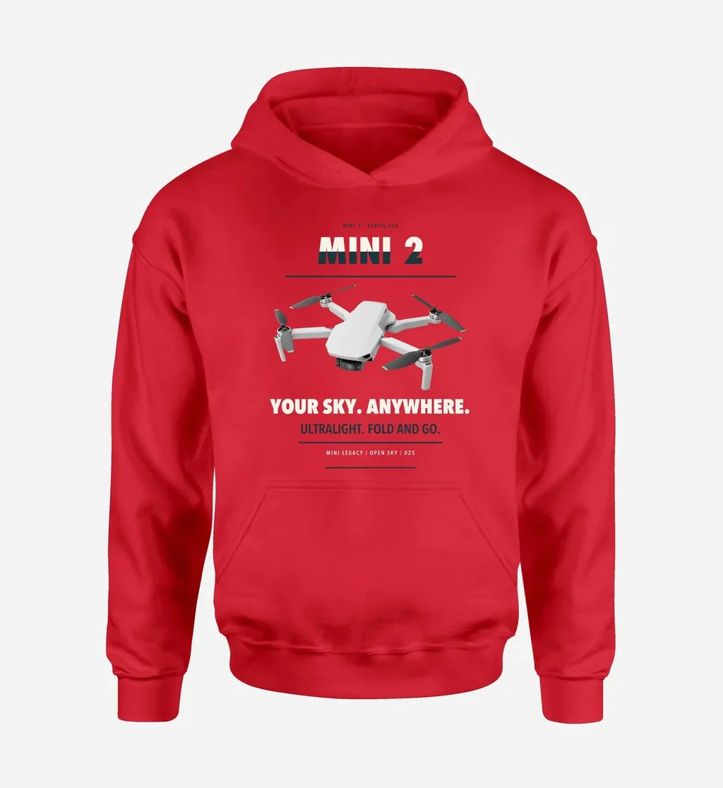 DJI Mini 2 design on red hoodie single side