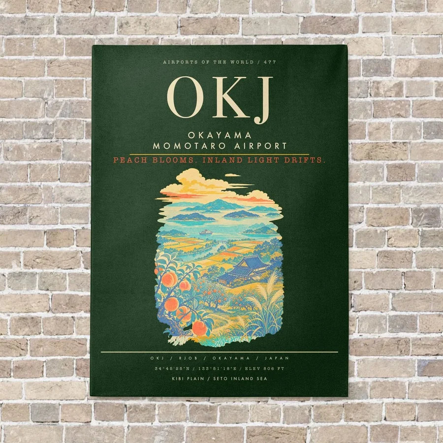 Okayama Momotaro Airport OKJ - Canvas Framed - Dark Green