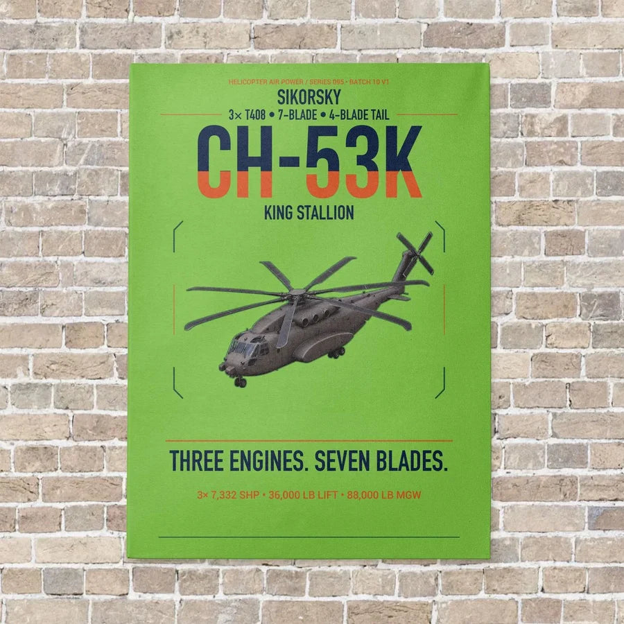 Sikorsky CH-53K King Stallion vertical canvas print - no frame - light green background