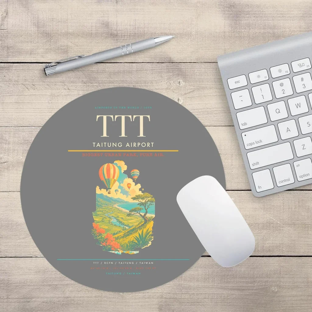 Taitung Airport (TTT) design on gray round mouse pad