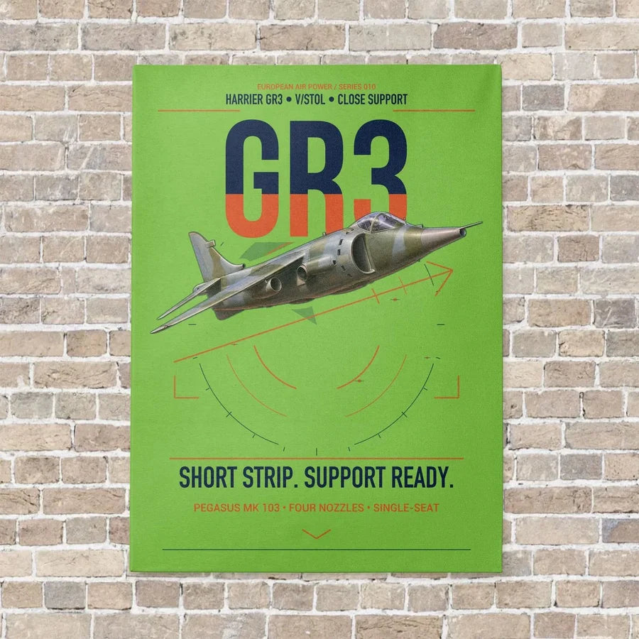 Hawker Siddeley Harrier GR3 vertical canvas print - no frame - light green background