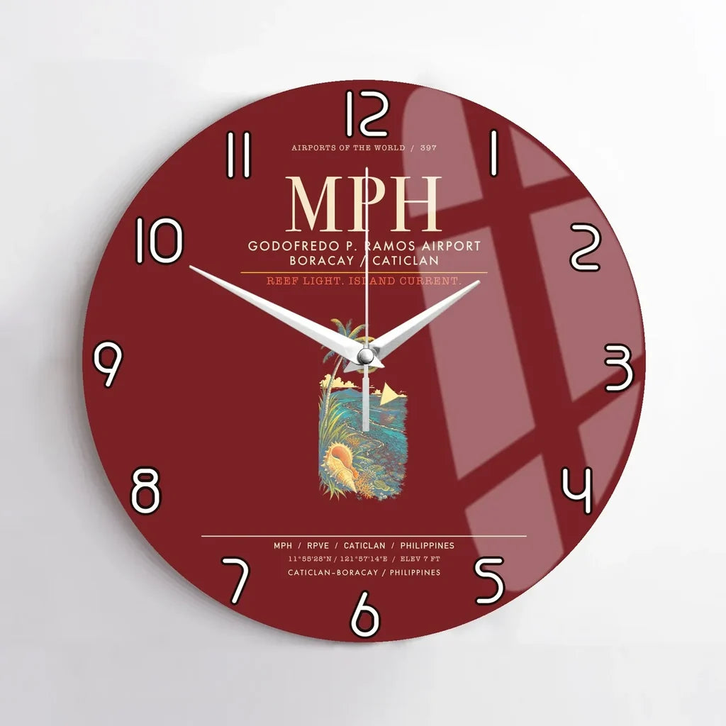 Godofredo P. Ramos Airport Boracay Caticlan MPH Wall-Clock No-Frame - Dark Red