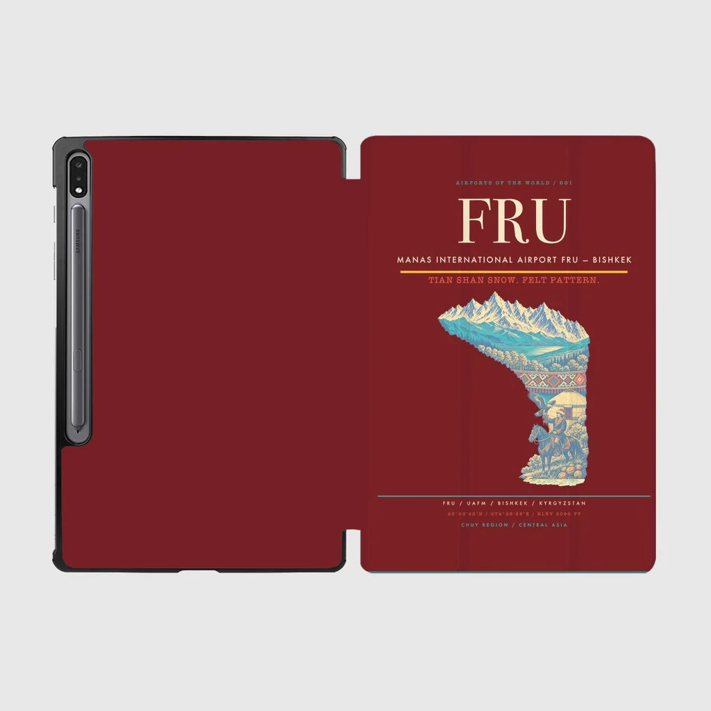 Manas International Airport (FRU) design on dark red samsung tablet tablet case