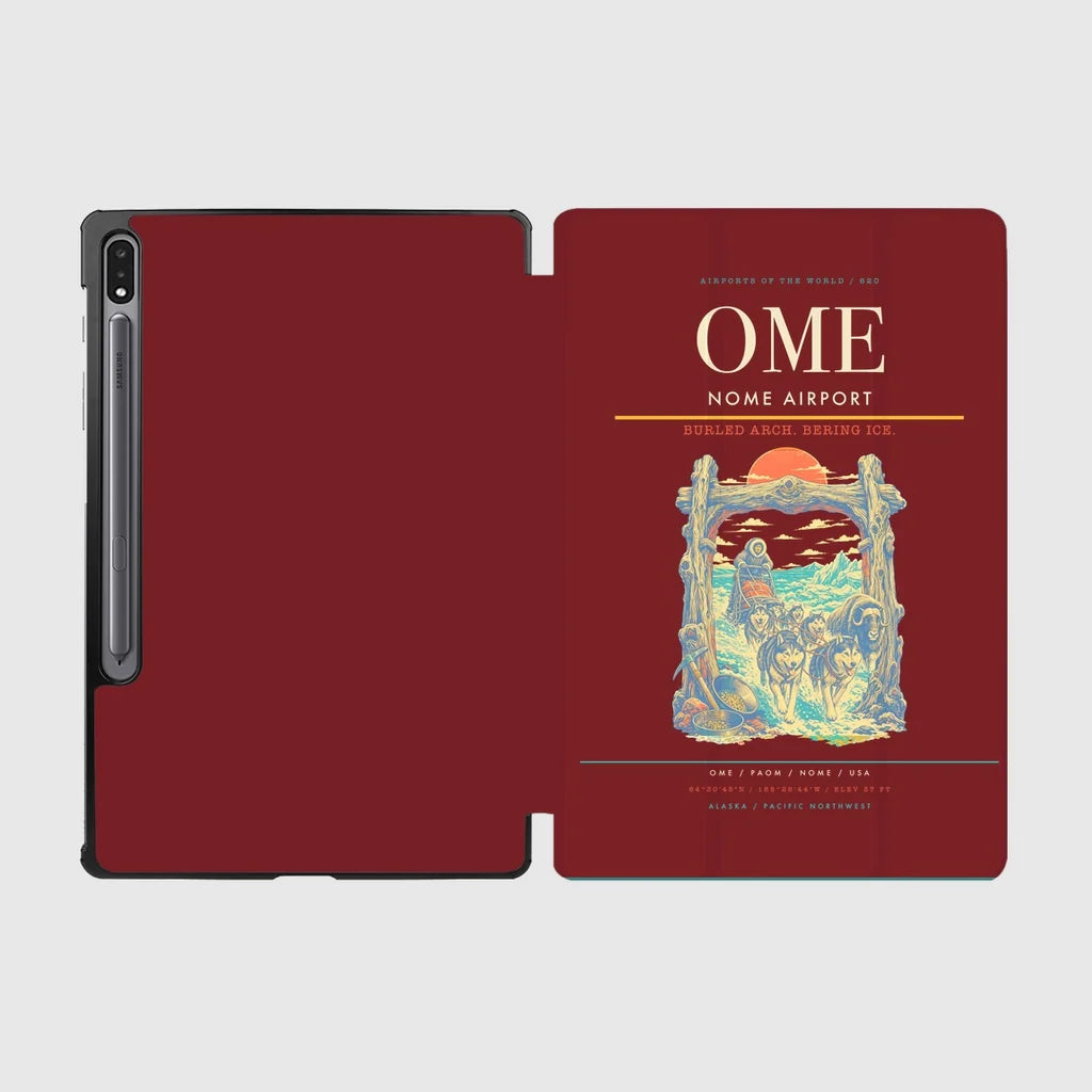 Nome Airport (OME) design on dark red samsung tablet tablet case