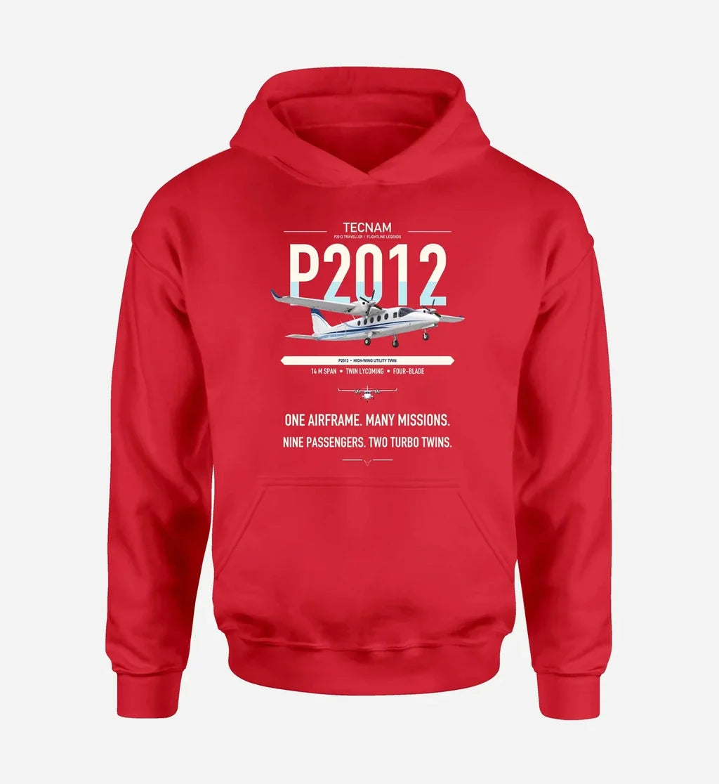Tecnam P2012 Traveller design on red double-side hoodie, single-side print