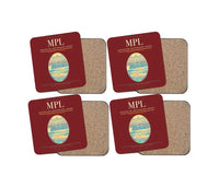 Thumbnail for Montpellier–Méditerranée Airport (MPL) design on dark red 4 pieces set coaster
