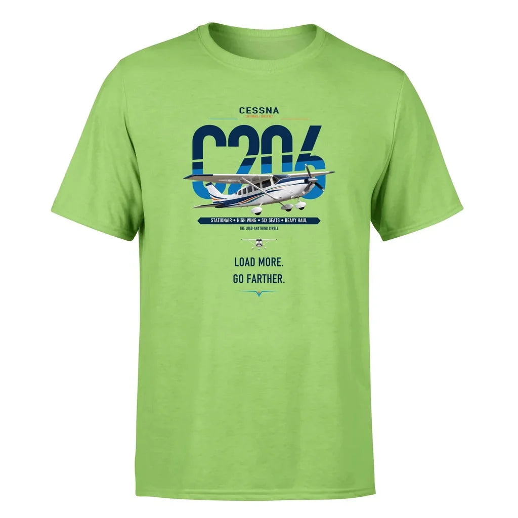 Cessna 206 Stationair design on light green t-shirt, single-side print
