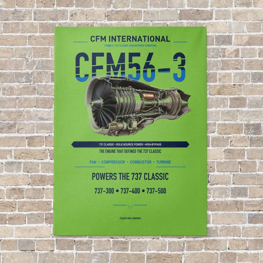 CFM56-3 vertical canvas print - no frame - light green background