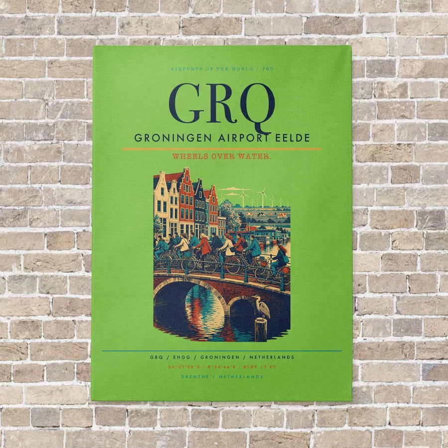 Groningen Airport Eelde GRQ vertical canvas print - no frame - light green background