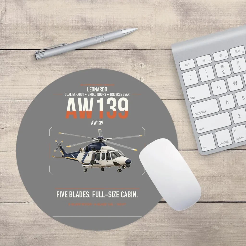 Leonardo AW139 design on gray round mouse pad