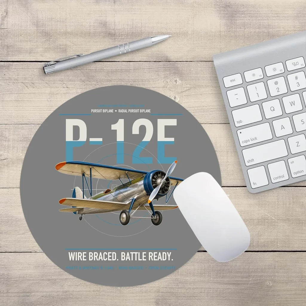 Boeing P-12E design on gray round mouse pad