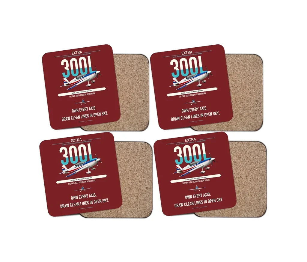 Extra 300L design on dark red 4 pieces set coaster