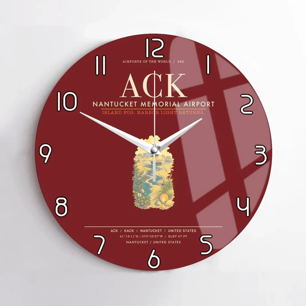 Nantucket Memorial Airport ACK Wall-Clock No-Frame - Dark Red