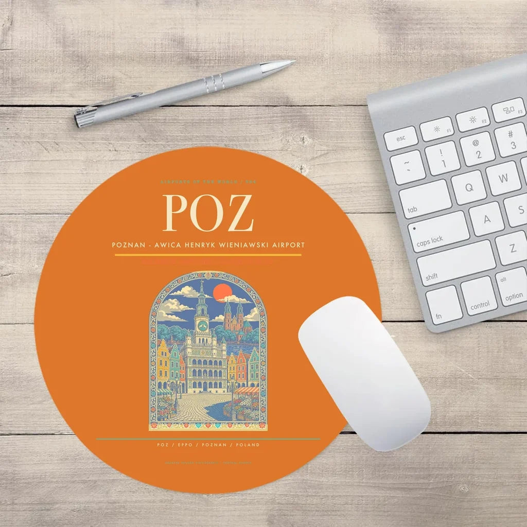 Poznan - awica Henryk Wieniawski Airport POZ Mouse-Pad Round - Orange