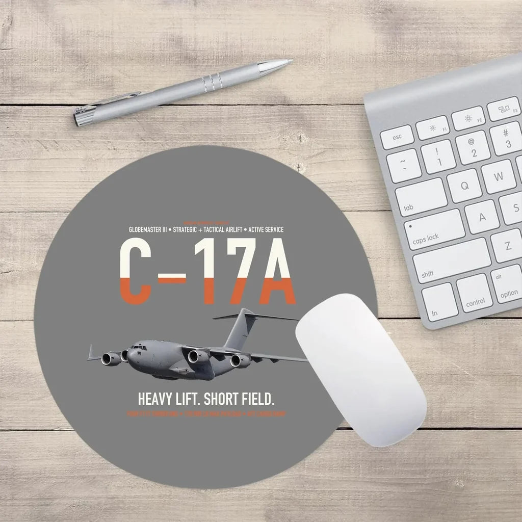 C-17A Globemaster III design on gray round mouse pad