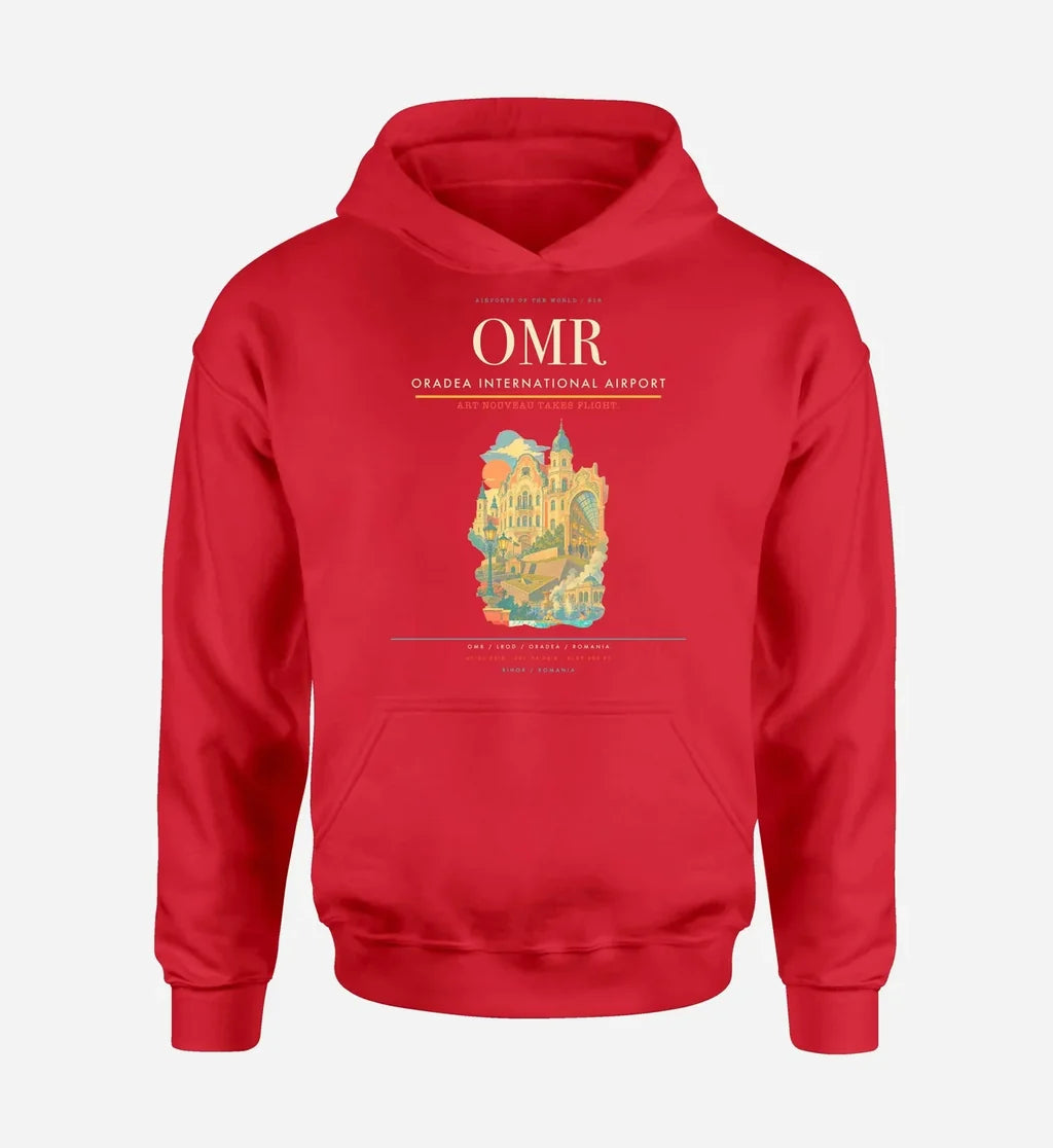 Oradea International Airport (OMR) design on red hoodie single-side print