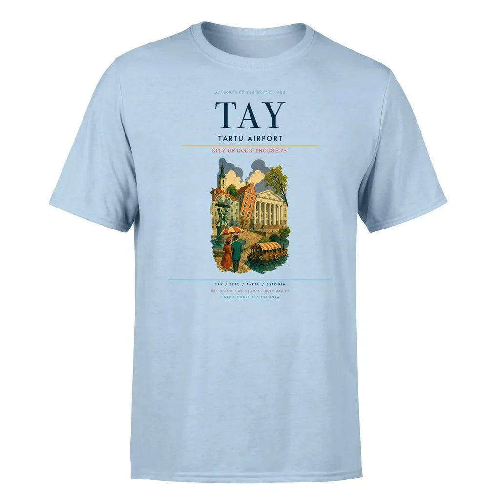 Tartu Airport (TAY) T-Shirt single-side front print in Light Blue | tartu-airport-tay-double-side-t-shirt