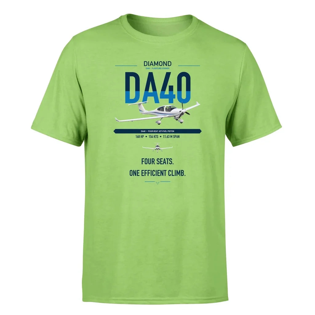 Diamond DA40 design on light green t-shirt, single-side print