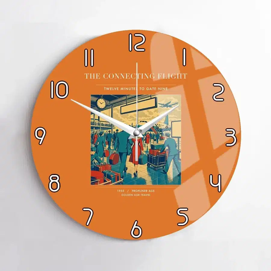 VINTAGE G4088 - The Connecting Flight - Designed Wall Clocks design on orange no-frame