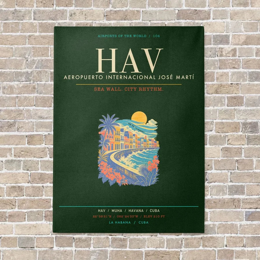 Jose Marti International Airport Havana HAV - Canvas Framed - Dark Green