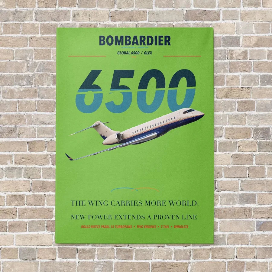 Bombardier Global 6500 vertical canvas print - no frame - light green background
