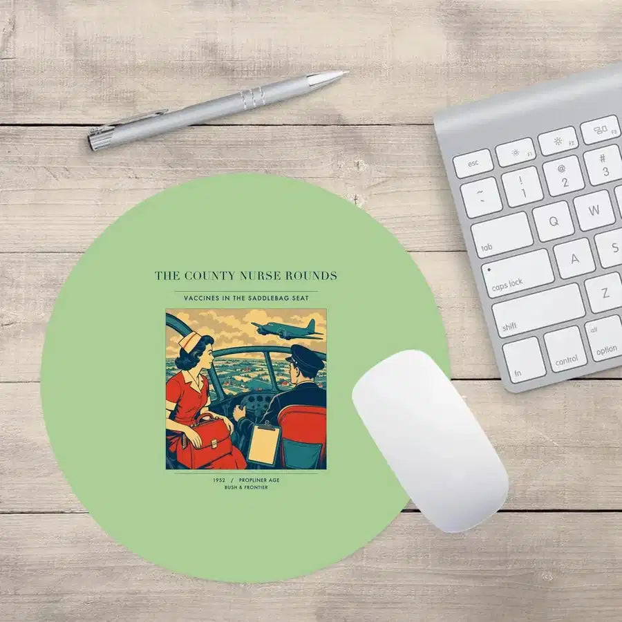 VINTAGE G4481 - The County Nurse Rounds - Designed Mouse Pads design on lightgreen round