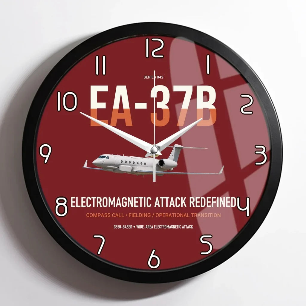 EA-37B Compass Call design on dark red framed wall clock