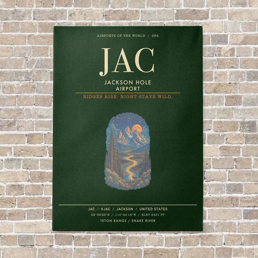Jackson Hole Airport JAC - Canvas Framed - Dark Green