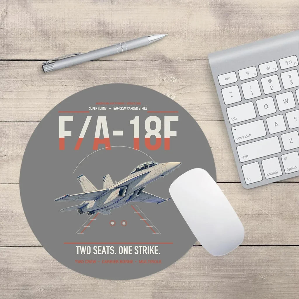 F-A-18F Super Hornet design on gray round mouse pad