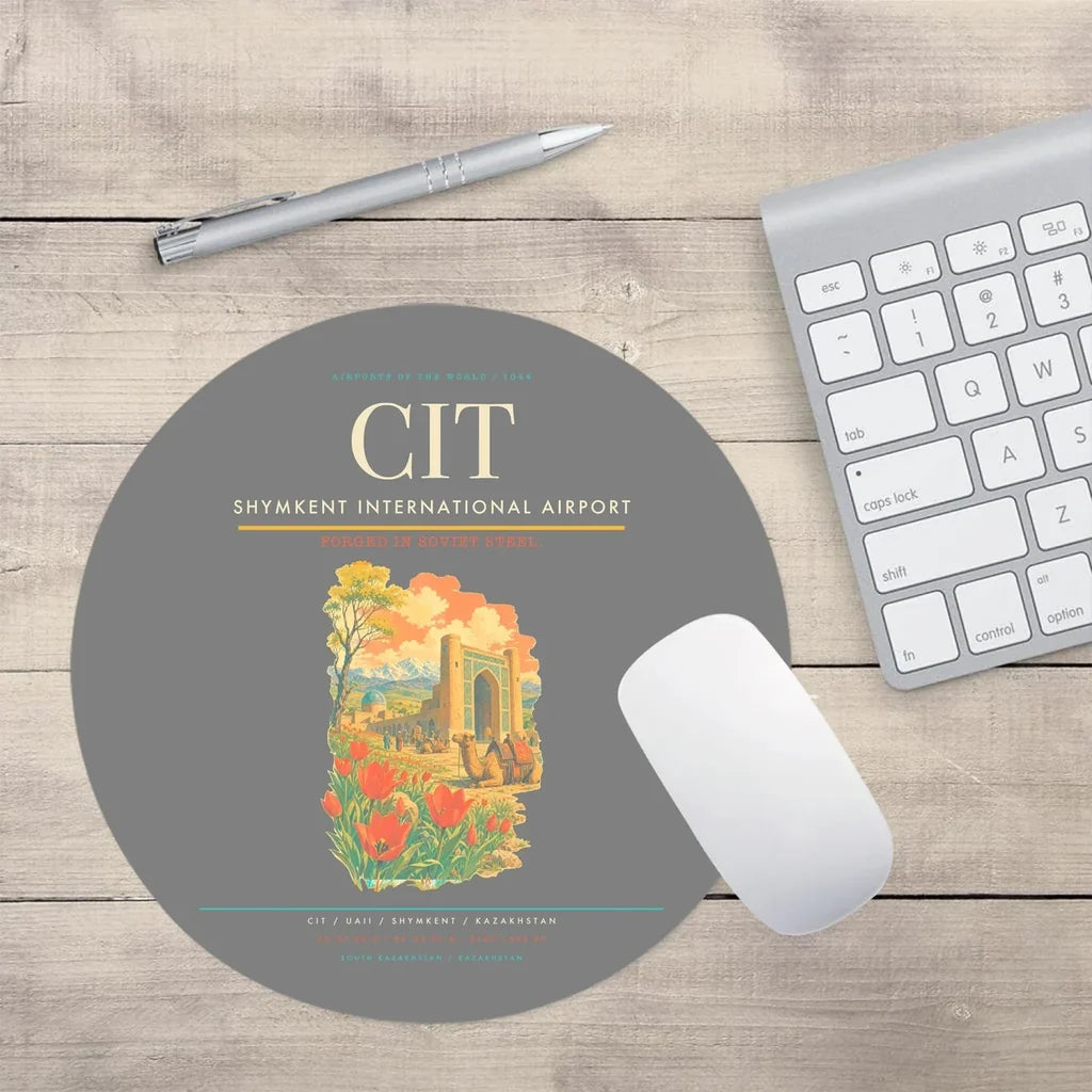 Shymkent International Airport (CIT) design on gray round mouse pad