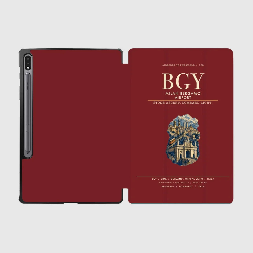 Milan Bergamo Airport (BGY) design on dark red samsung tablet tablet case