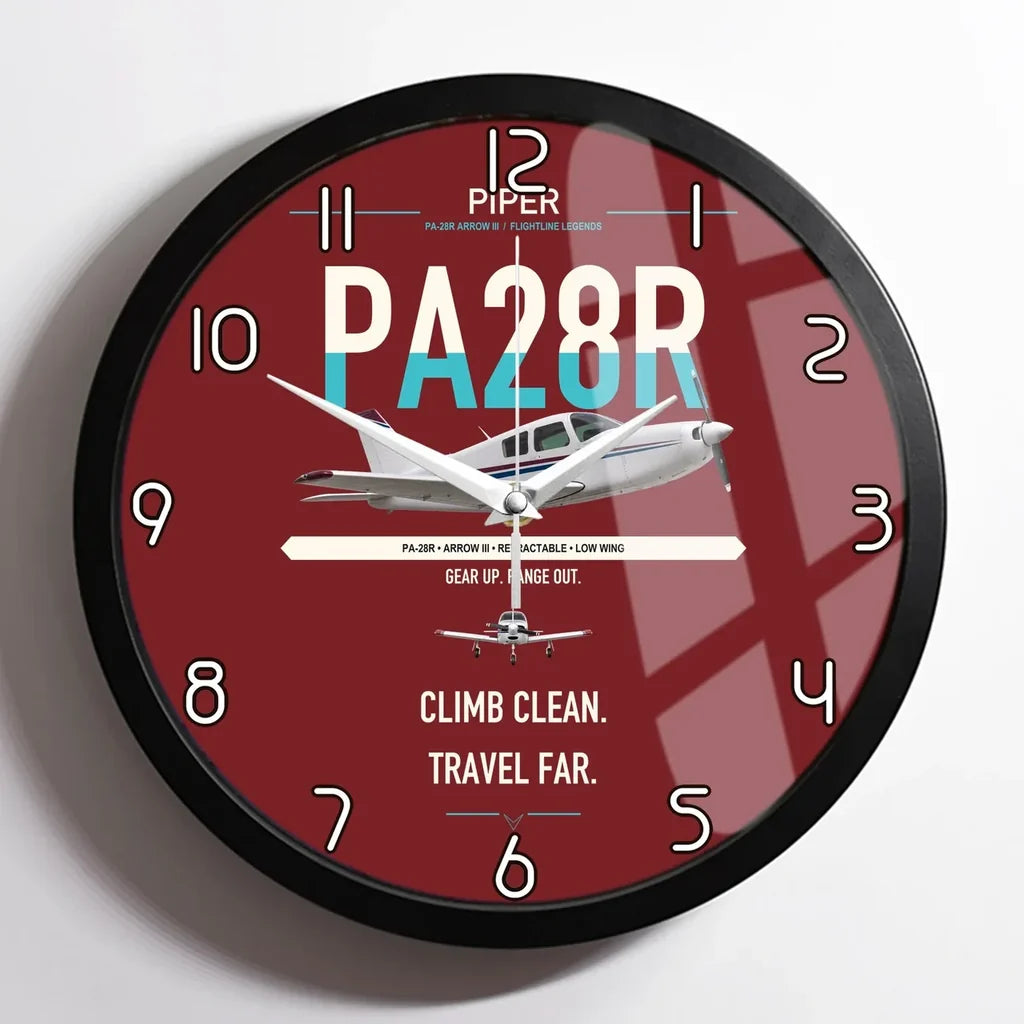 Piper PA-28R Arrow III design on dark red framed wall clock