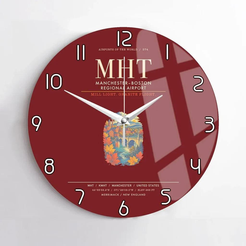 ManchesterBoston Regional Airport MHT Wall-Clock No-Frame - Dark Red