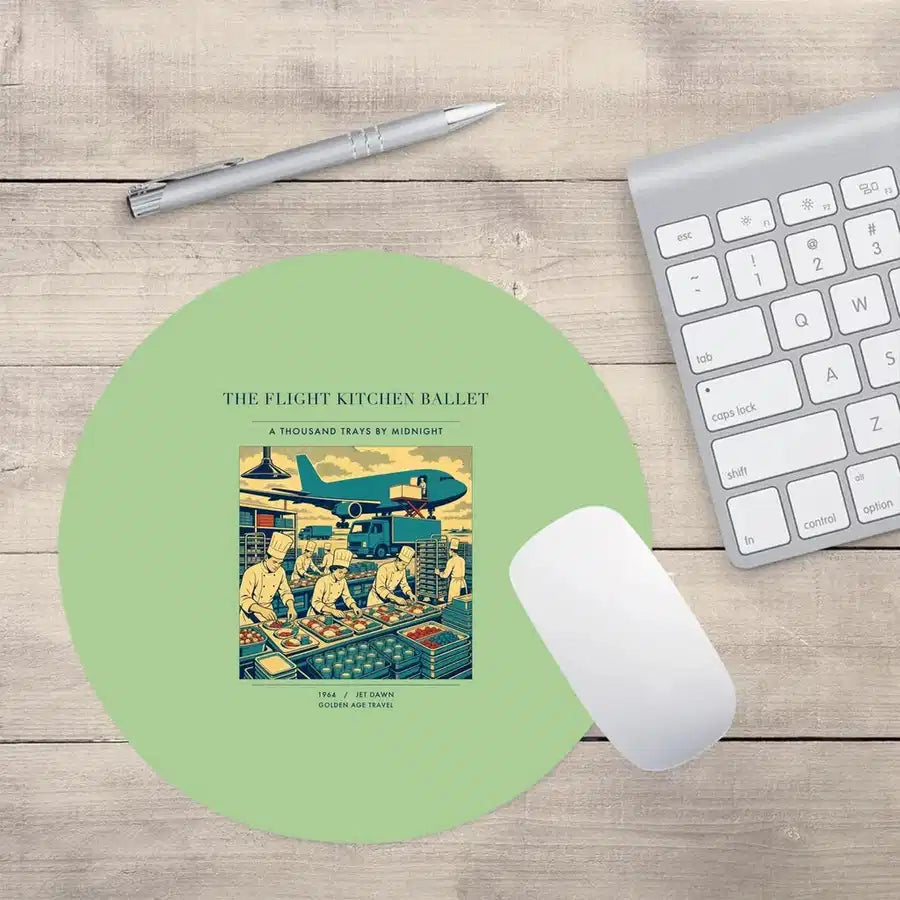 VINTAGE G4374 - The Flight Kitchen Ballet - Designed Mouse Pads design on lightgreen round