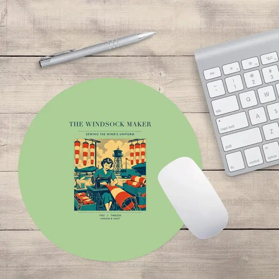 VINTAGE G4429 - The Windsock Maker - Designed Mouse Pads design on lightgreen round
