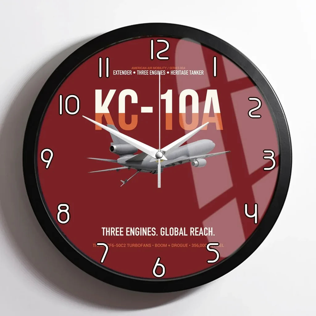 KC-10A EXTENDER design on dark red framed wall clock