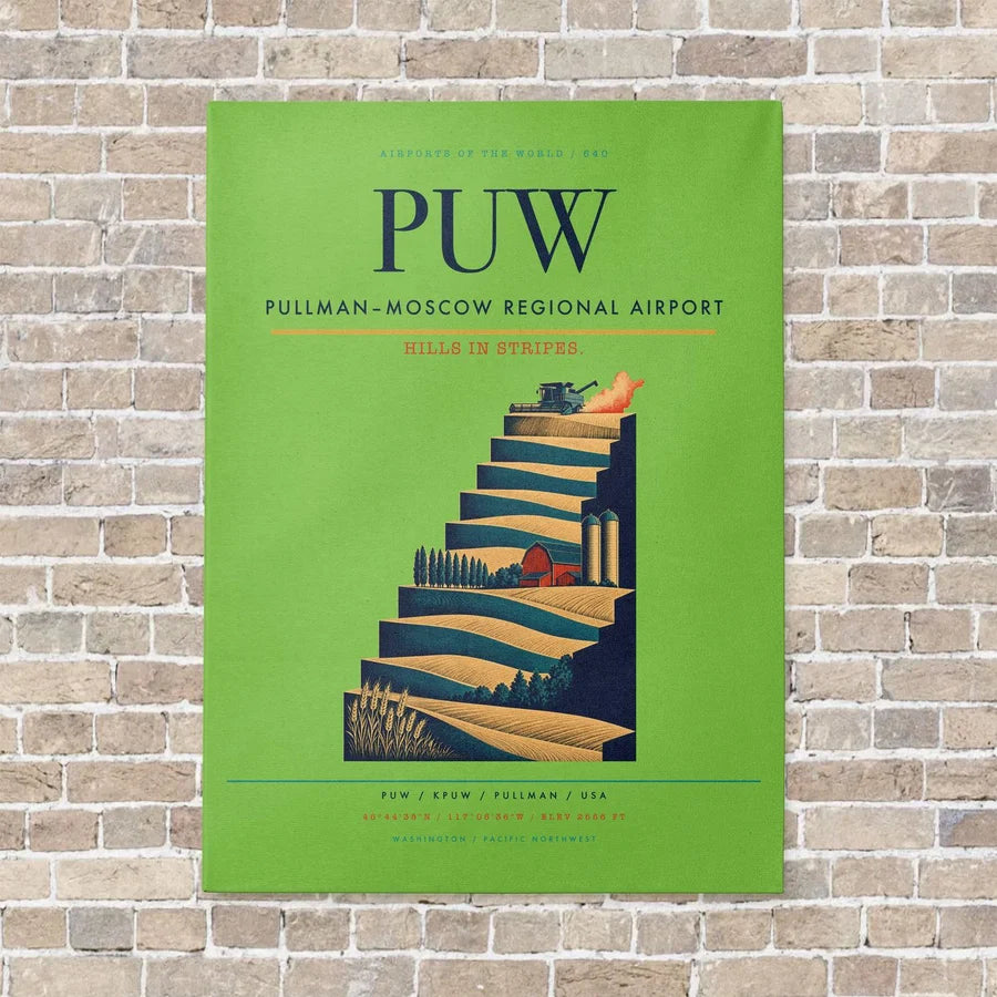 Pullman–Moscow Regional Airport PUW vertical canvas print - no frame - light green background