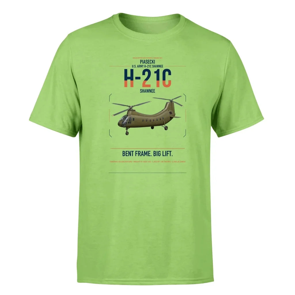Piasecki H-21C Shawnee design on light green t-shirt, single-side print