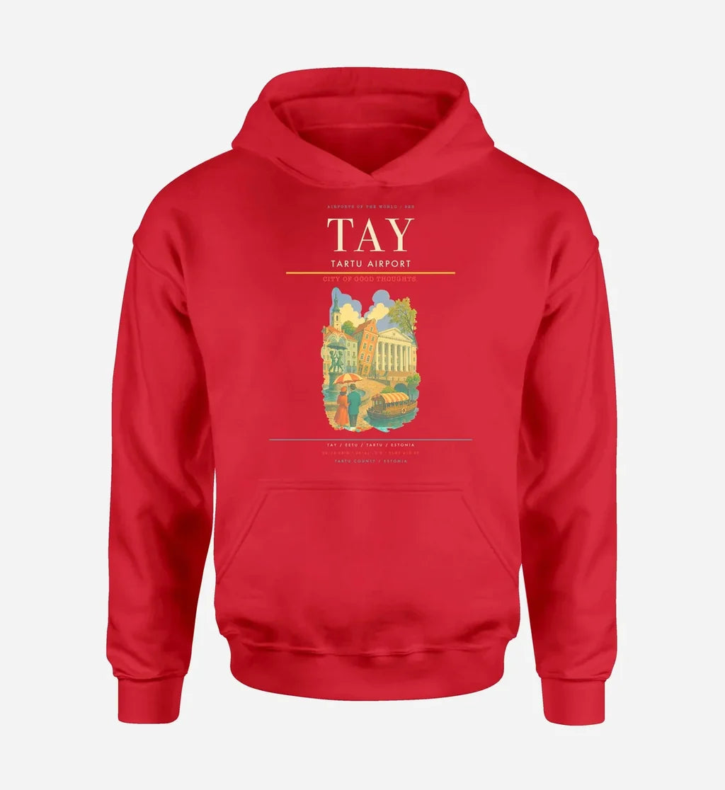 Tartu Airport (TAY) design on red hoodie single-side print
