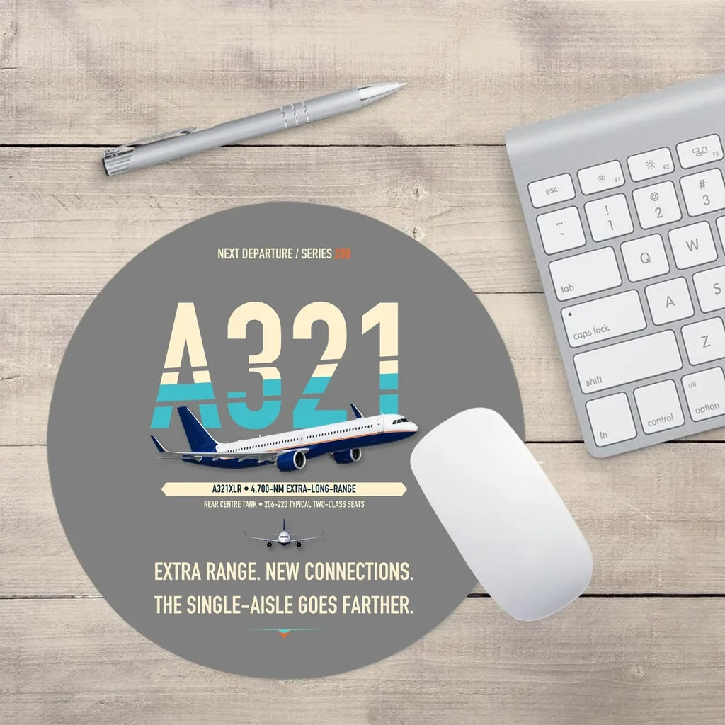 Airbus A321XLR design on gray round mouse pad