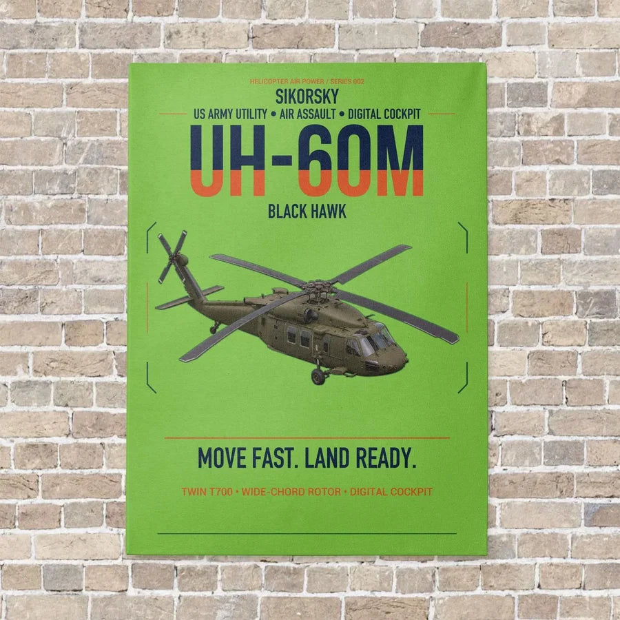 Sikorsky UH-60M Black Hawk vertical canvas print - no frame - light green background
