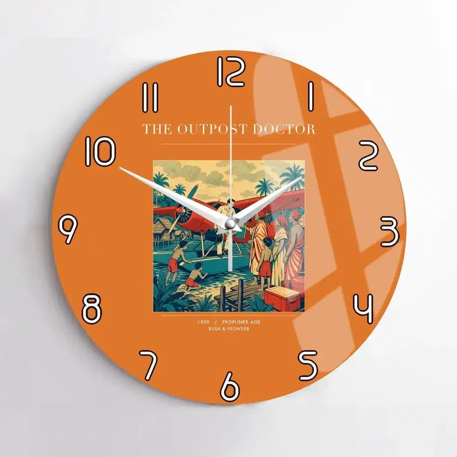 VINTAGE G4197 - The Outpost Doctor - Designed Wall Clocks design on orange no-frame
