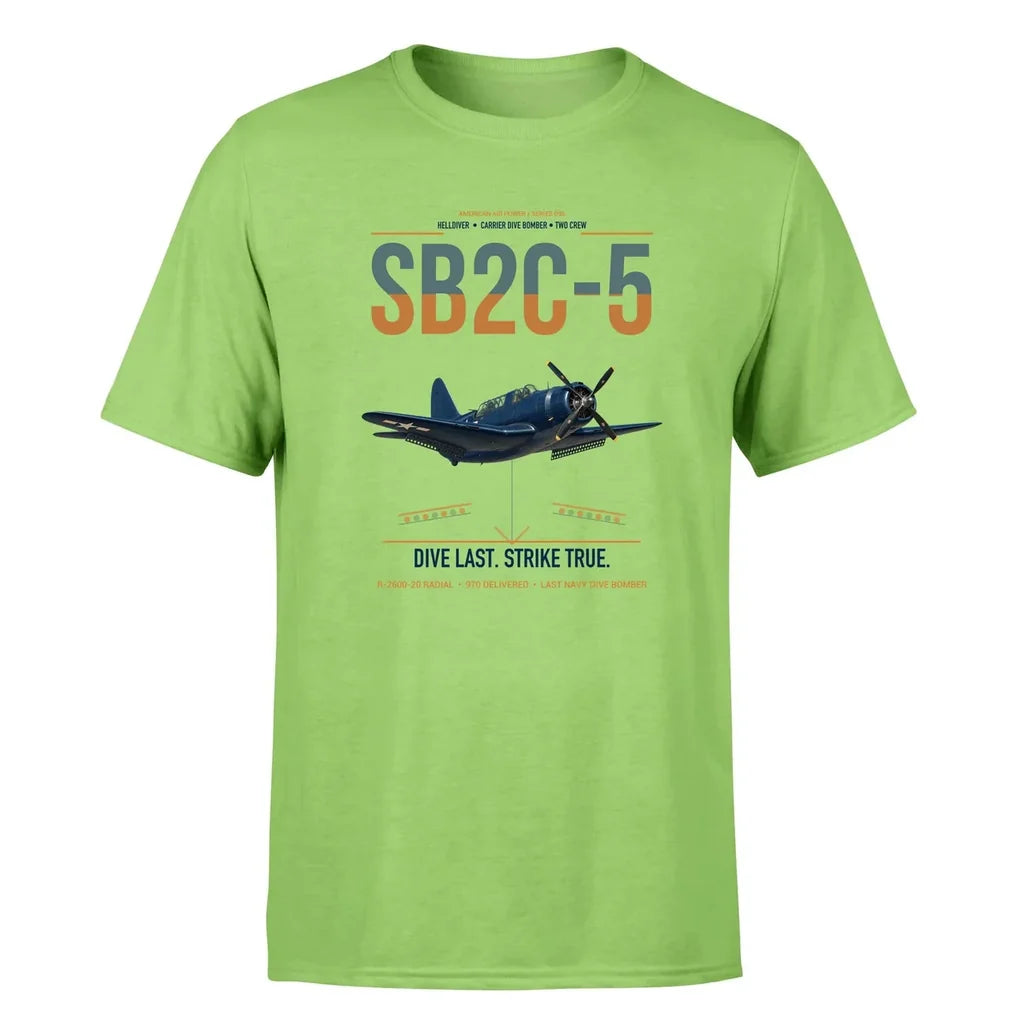 SB2C-5 Helldiver design on light green double-side t-shirt, single-side print